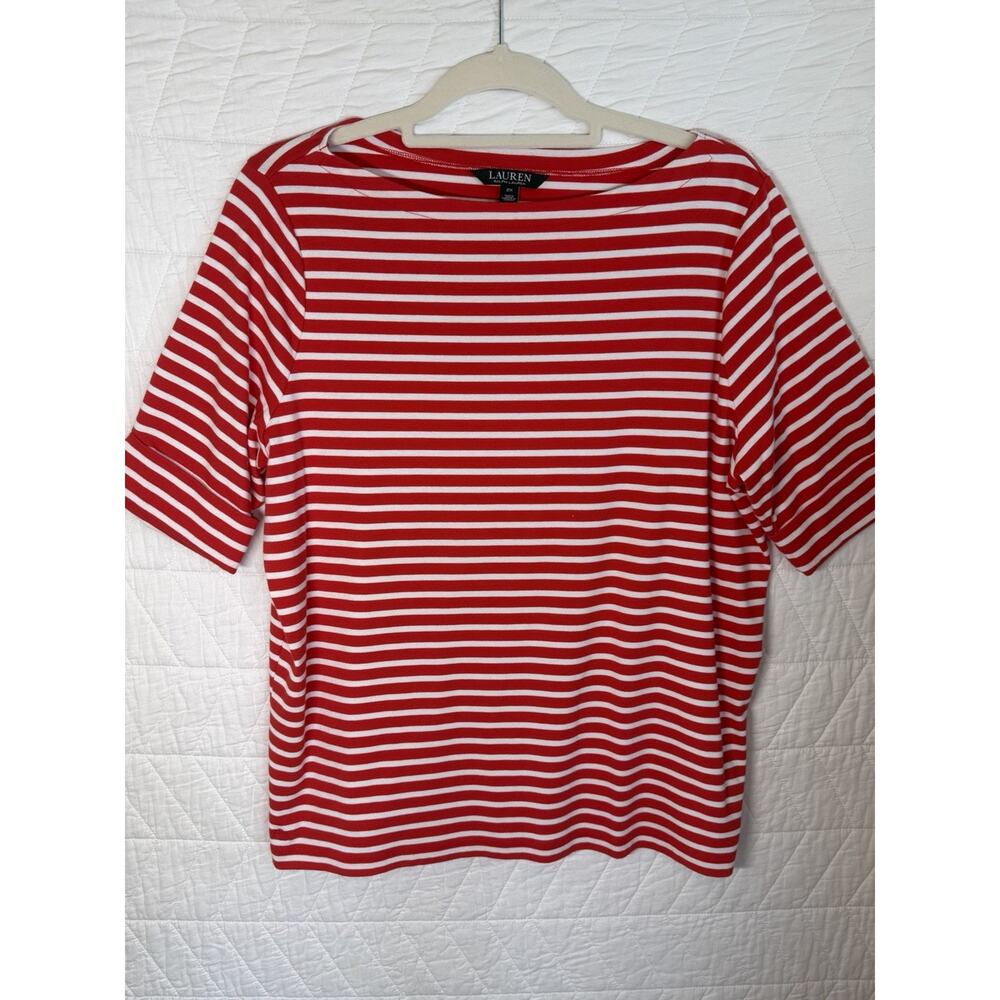 Lauren Ralph Lauren Shirt Women 2X Red White Striped Casual Soft nautical